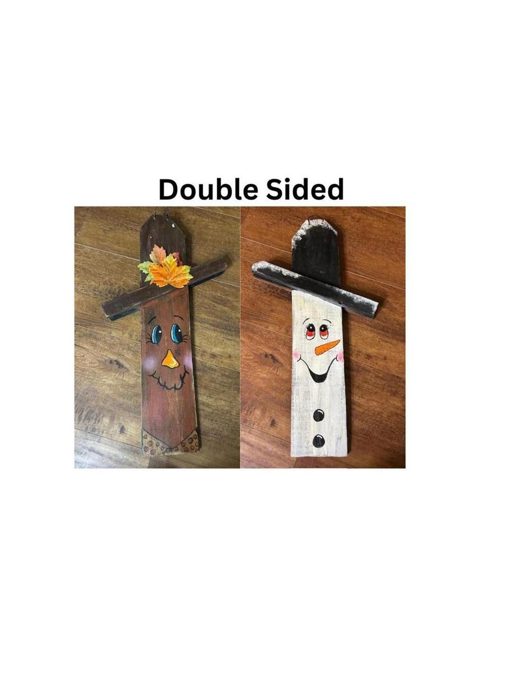 Double-Sided Wooden Scarecrow and Snowman Wall Hanging Decoration